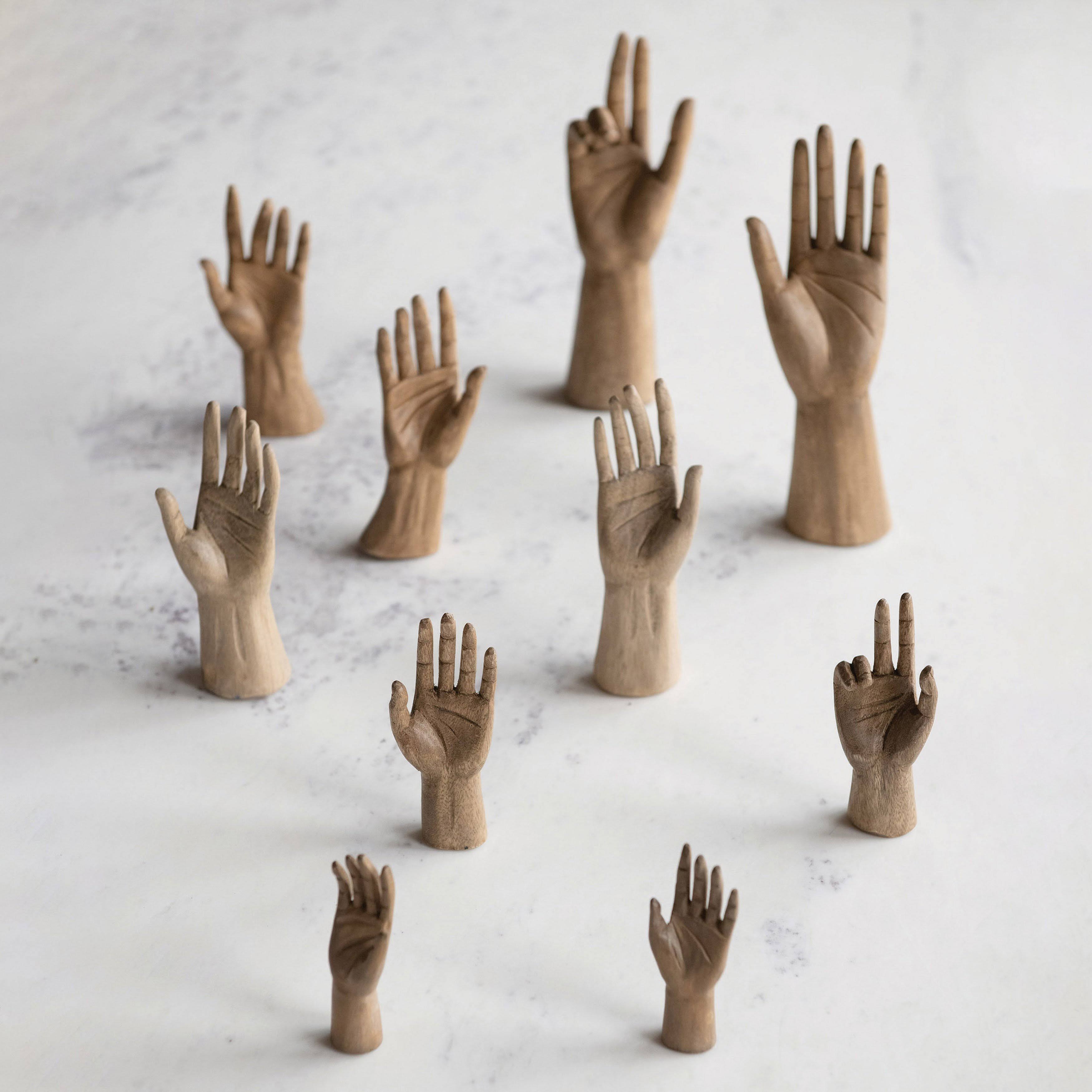 Hand-Carved Mango Wood Hands, Painted Finish, Set of 2 R83364