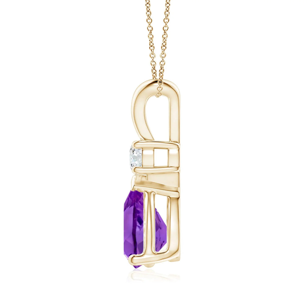 Natural 10x7mm Amethyst Teardrop Pendant Necklace in 14K Yellow Gold I483