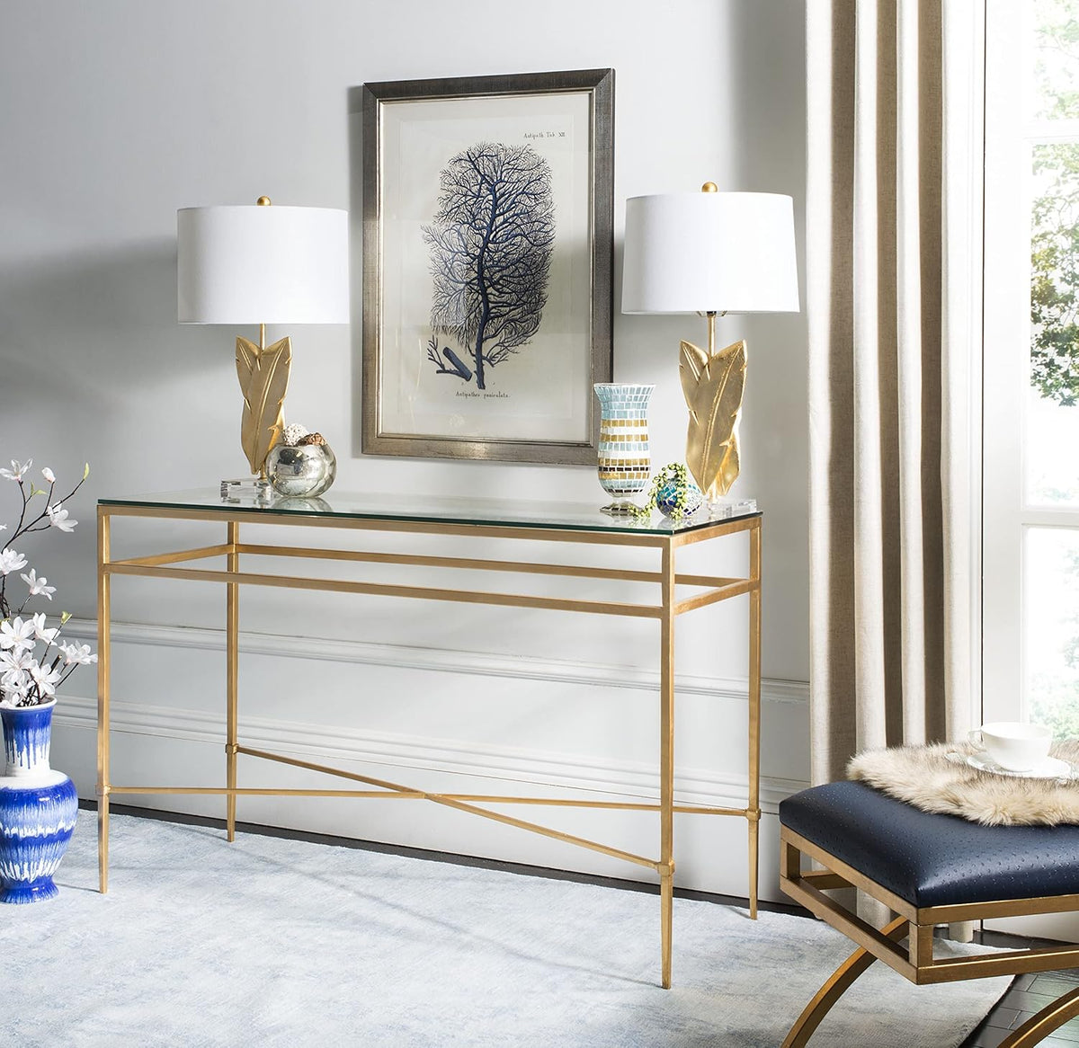 Antique Gold Glass Console Table C8790