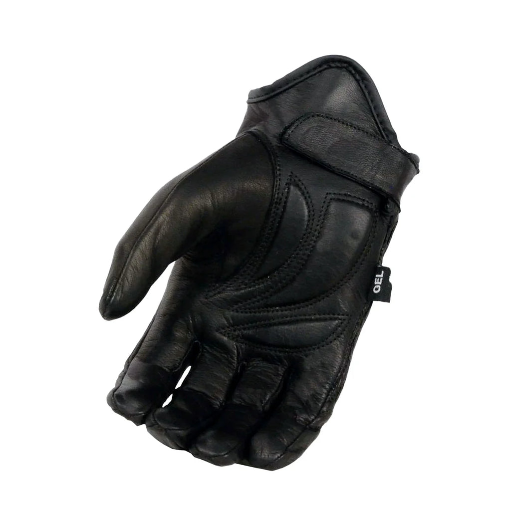 Black Leather Motorcycle Hand Gloves with Gel Padded Palm 2X-Large S284