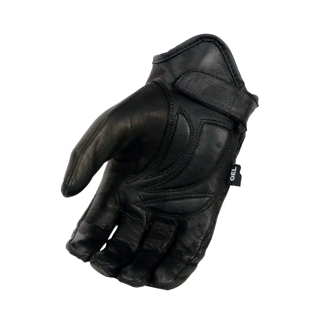 Black Leather Motorcycle Hand Gloves with Gel Padded Palm 2X-Large S284