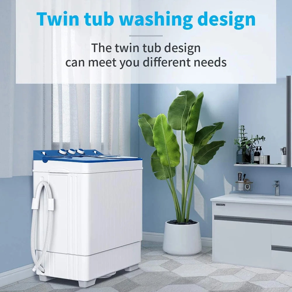 26Lbs Semi-automatic Twin Tub Washing Machine, White&Blue Y8557