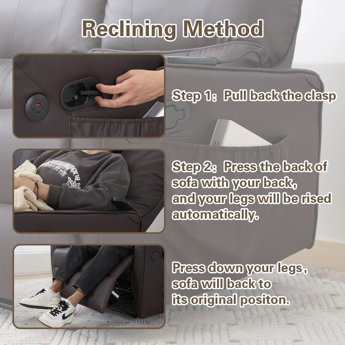 Brown 2 Seater Power Recliner with Massage and Heat Y645809