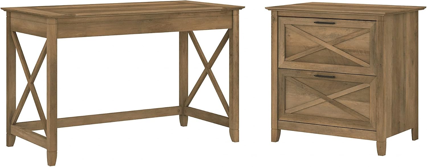 48W Reclaimed Pine Writing Desk with 2 Drawer Lateral File Cabinet K5755