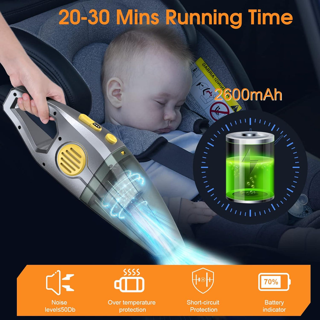 Cordless Rechargeable Mini Handheld Car Vacuum Cleaner Wet Dry 120W 8000Pa Adjustable Speed U936353