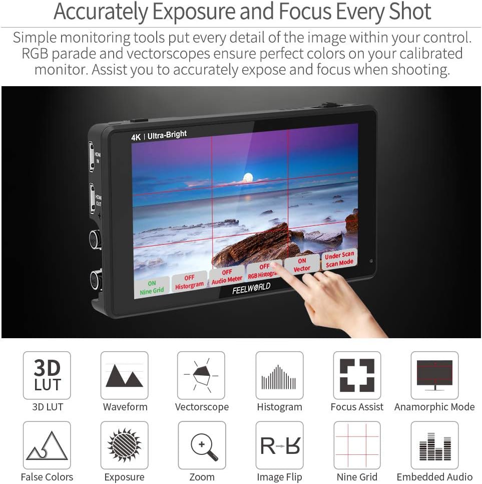 6 Inch 2600nits Touch Screen Field Monitor with 3G-SDI 4K HDMI Input Output T8589