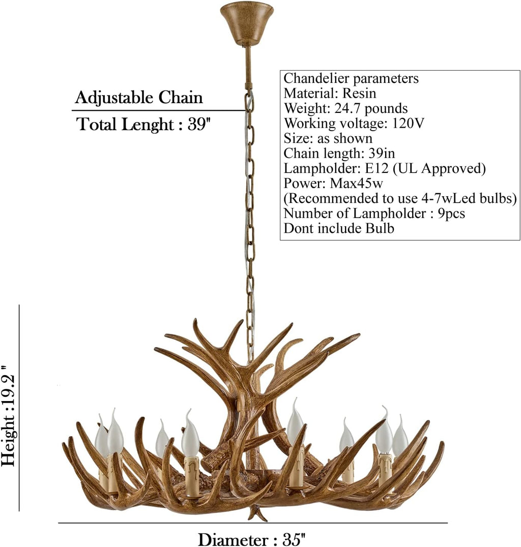 Antique Resin Deer Horn Chandelier 9 Lights M607535