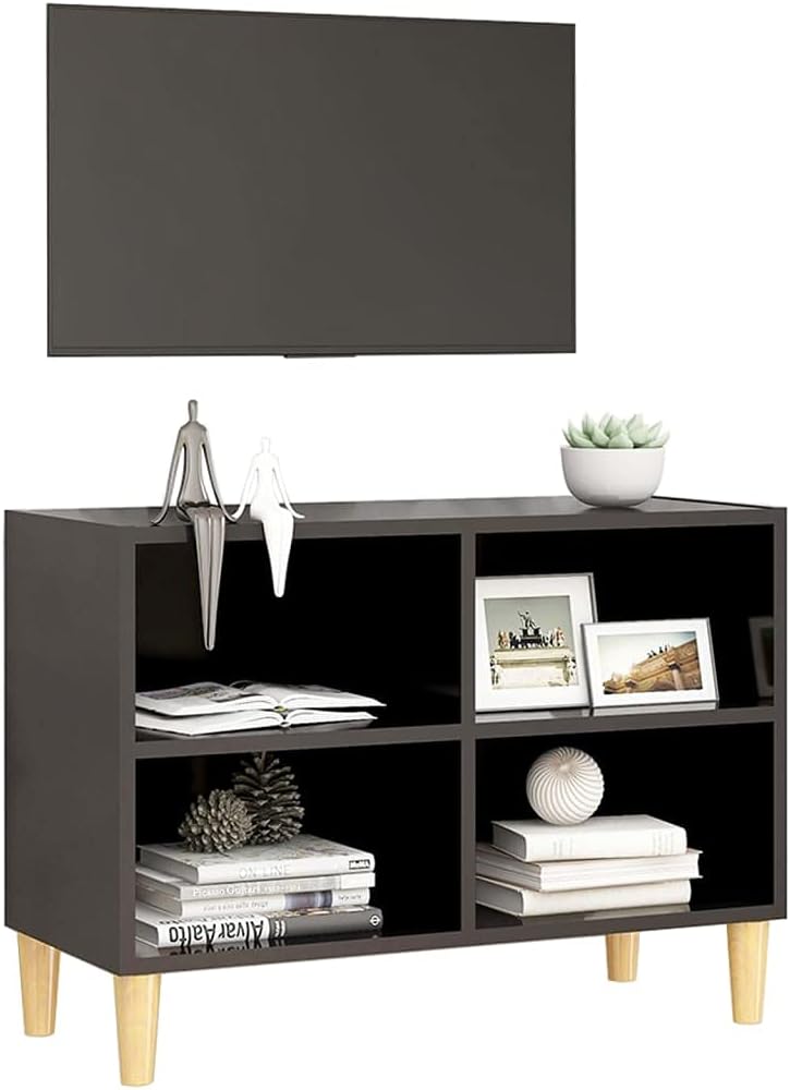 Gray TV Cabinet with Solid Wood Legs C957518