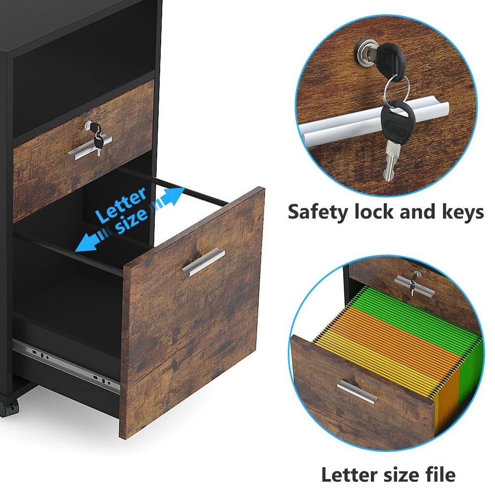 Black 2 Drawer Mobile File Cabinet with Lock B419
