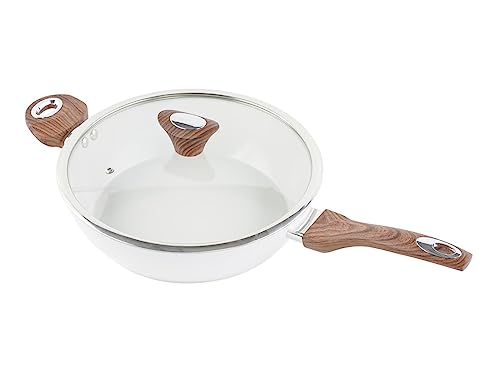 11" Deep Frypan 5 Qt Wok Non-Stick Ceramic Coating Aluminum Body Navy H46301