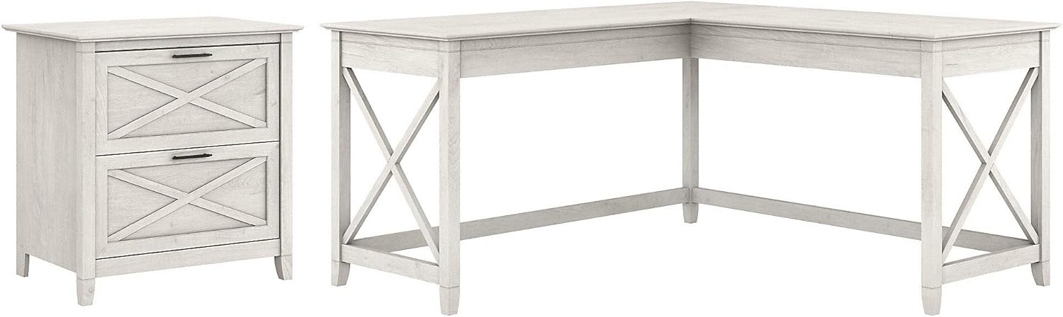 Dark Gray Hickory L Shaped Desk with 2 Drawer Lateral File Cabinet I6635