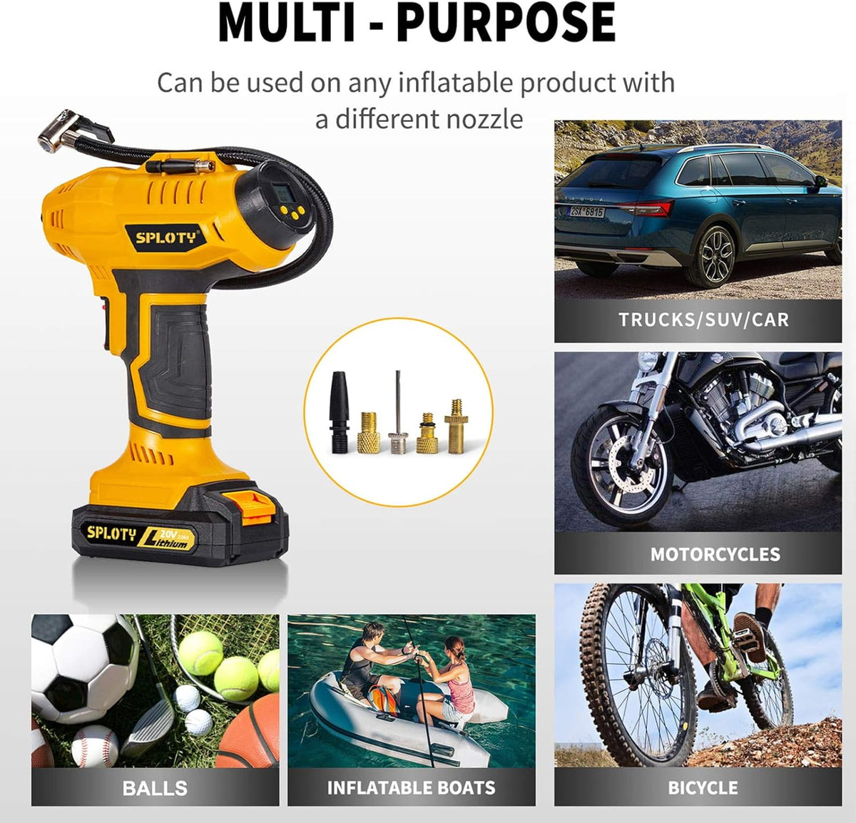 Cordless Tire Inflator Portable Air Compressor 20V Rechargeable Air Pump 160PSI U82952