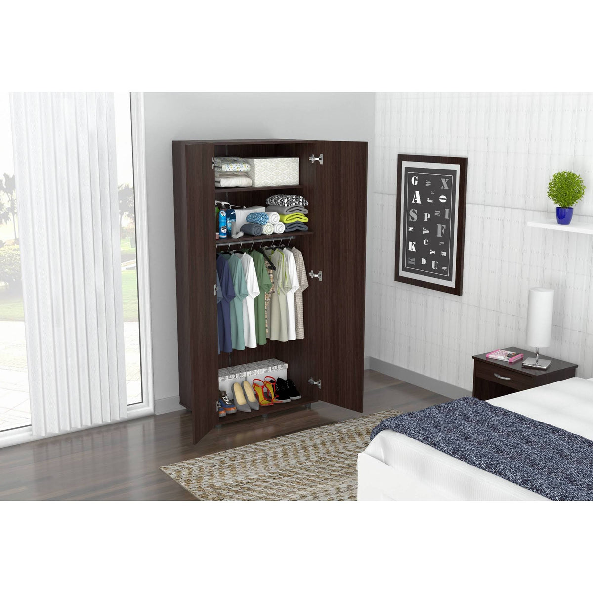 Two Door Espresso Wardrobe Armoire T7423