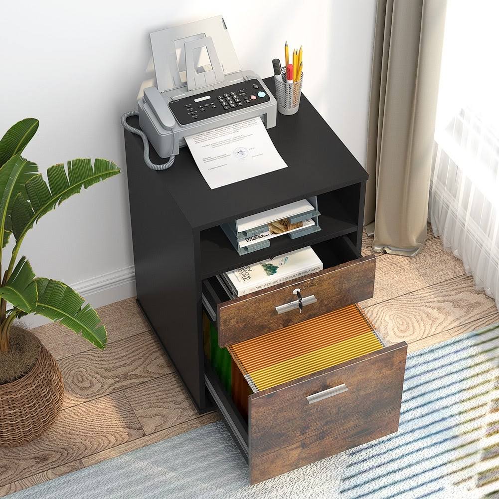 Black 2 Drawer Mobile File Cabinet with Lock B419