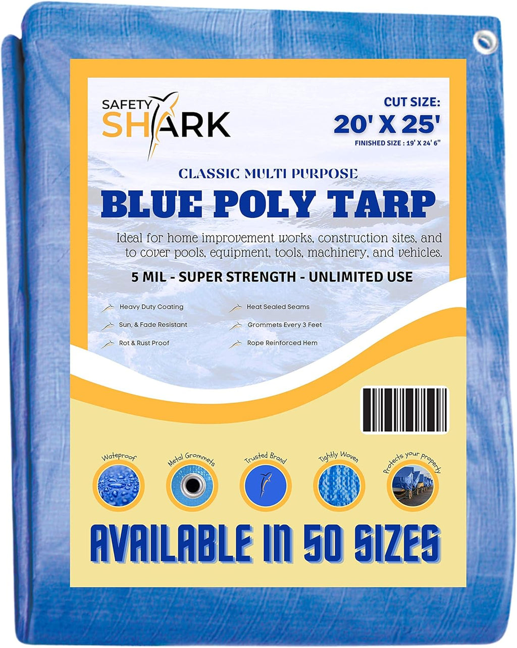 20x30 Feet 5 Mil Thick Poly Heavy Duty Waterproof Tarp with Metal Grommets P80664