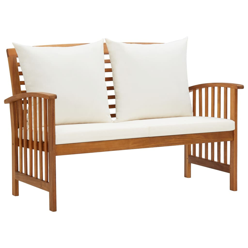 5 Piece Patio Lounge Set Cream White Cushioned Acacia Wood Sectional Outdoor Conversation Set J7792