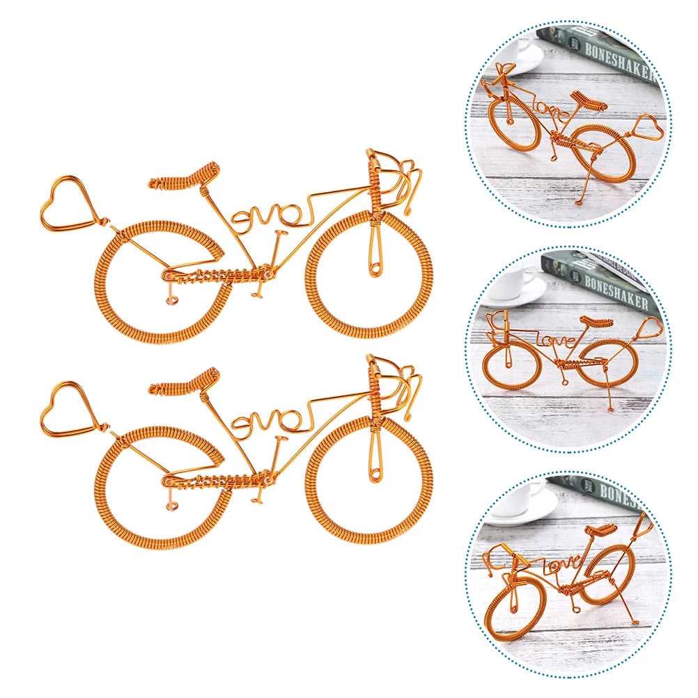 2pcs Metal Bike Figurine Miniatures Home Ornaments U93195