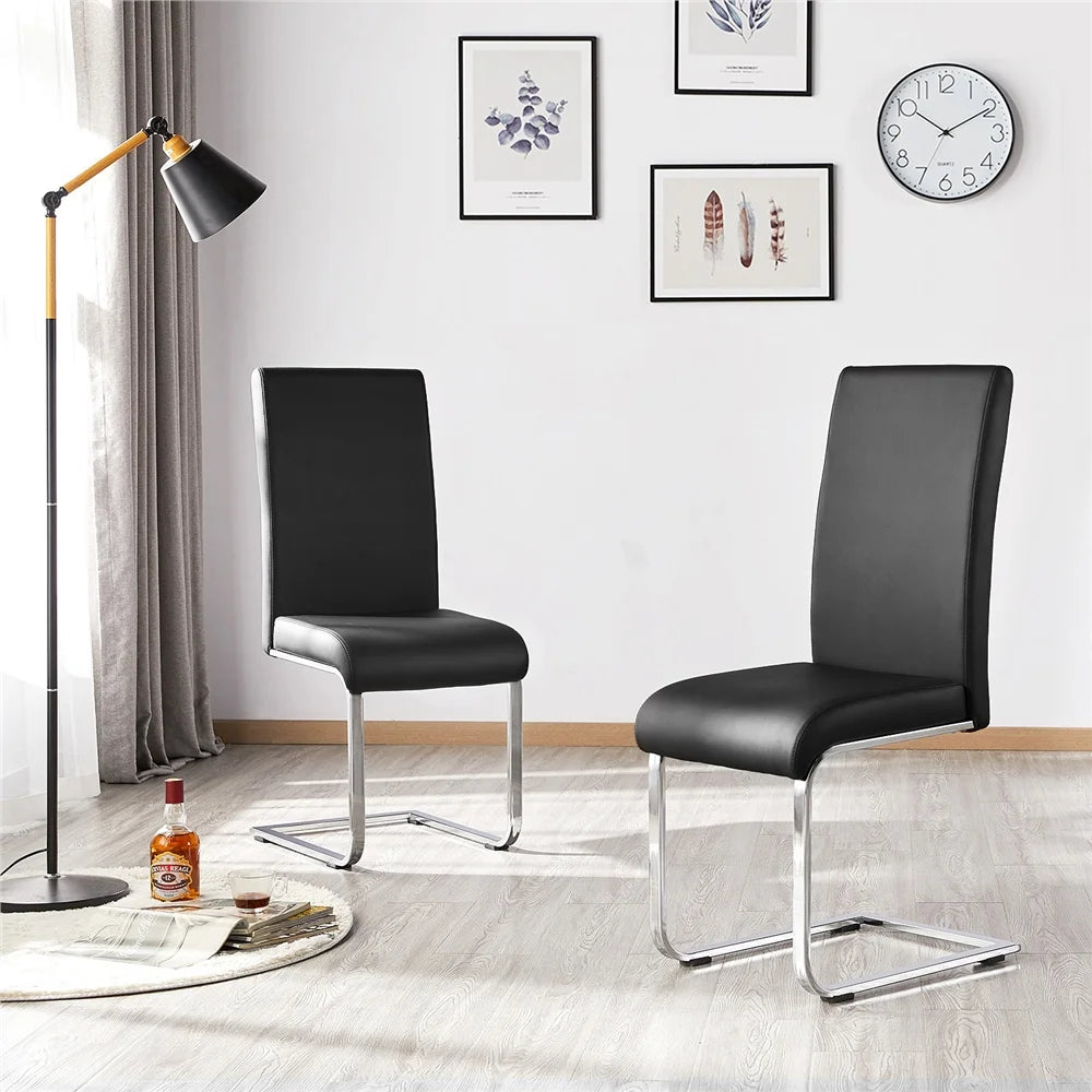 Black Faux Leather Dining Chair with Metal Legs, Set of 2 H95847