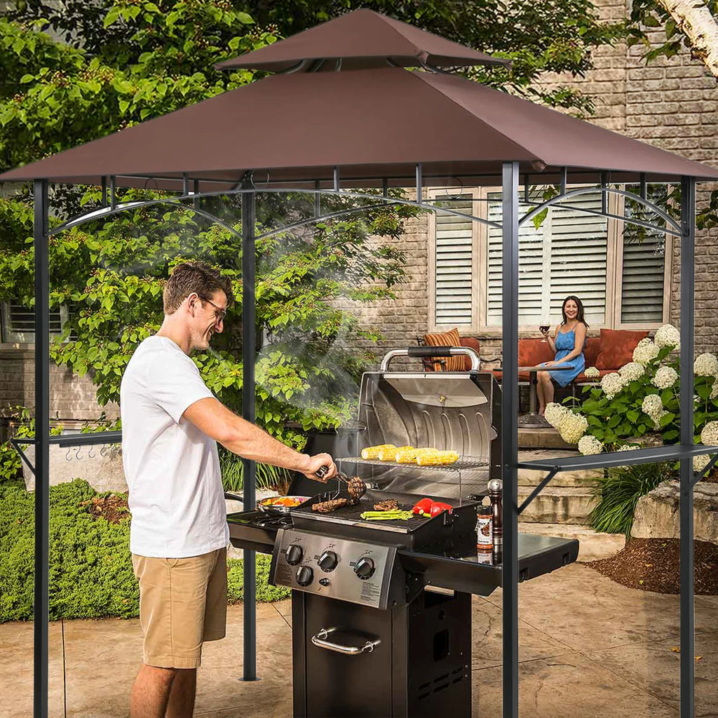 Brown Hardtop Grill Gazebo Tent L8623
