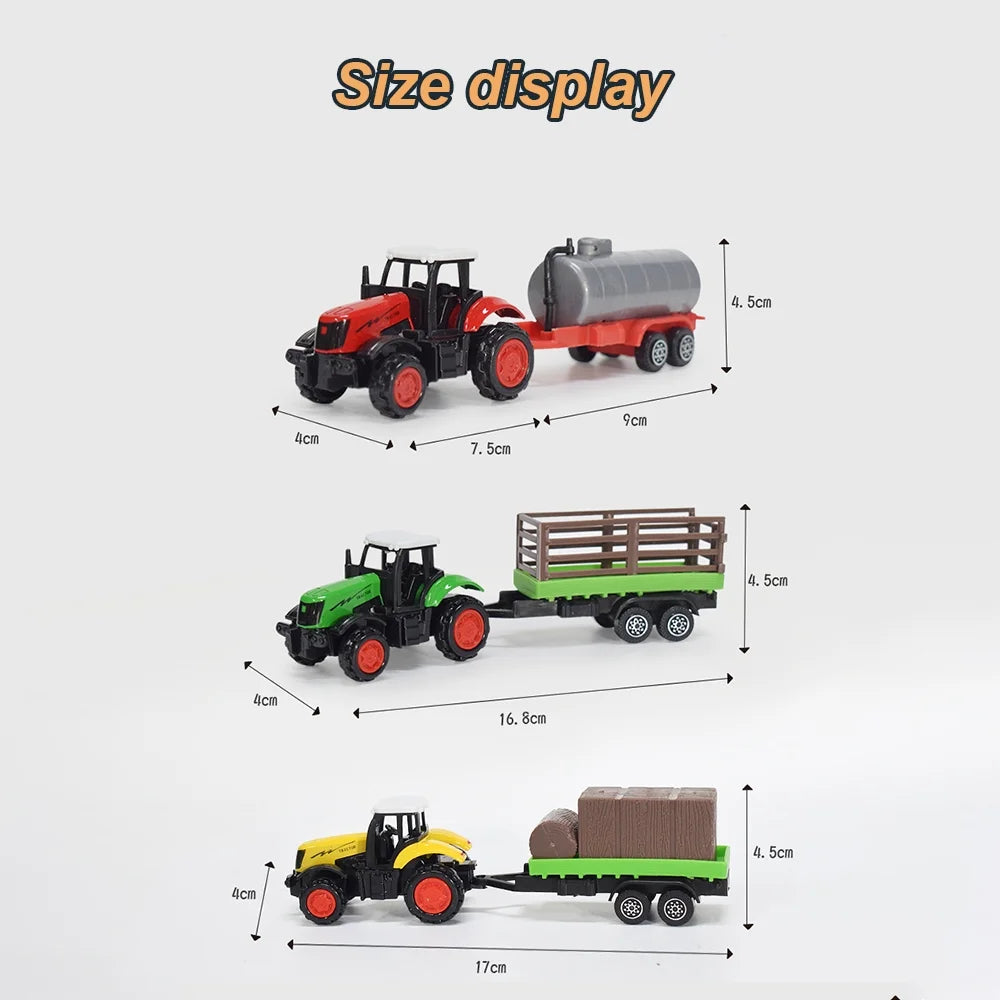 3 Pieces Die-Cast Metal Toy Farm Tractors Truck and Trailers Set S891888