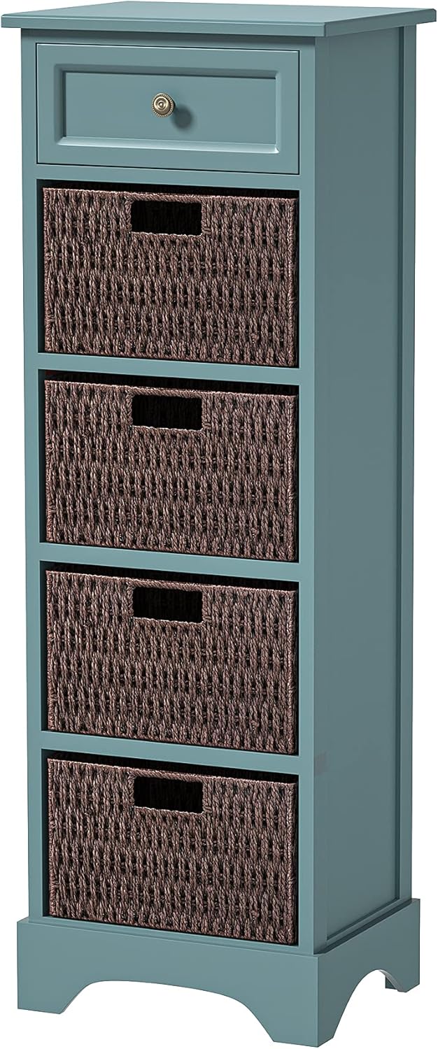 Farmhouse Storage Cabinet with Drawer and 4 Wicker Baskets, Red V303