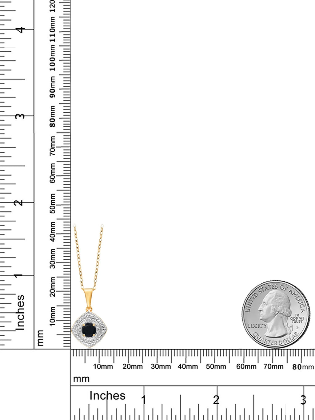 0.48 Ct Black Onyx White Diamond 18K Yellow Gold Plated Silver Pendant with Chain W432464