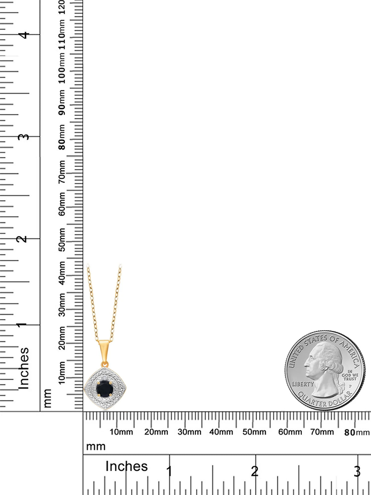 0.48 Ct Black Onyx White Diamond 18K Yellow Gold Plated Silver Pendant with Chain W432464