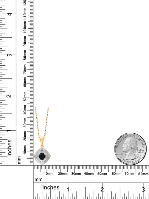 0.48 Ct Black Onyx White Diamond 18K Yellow Gold Plated Silver Pendant with Chain W432464