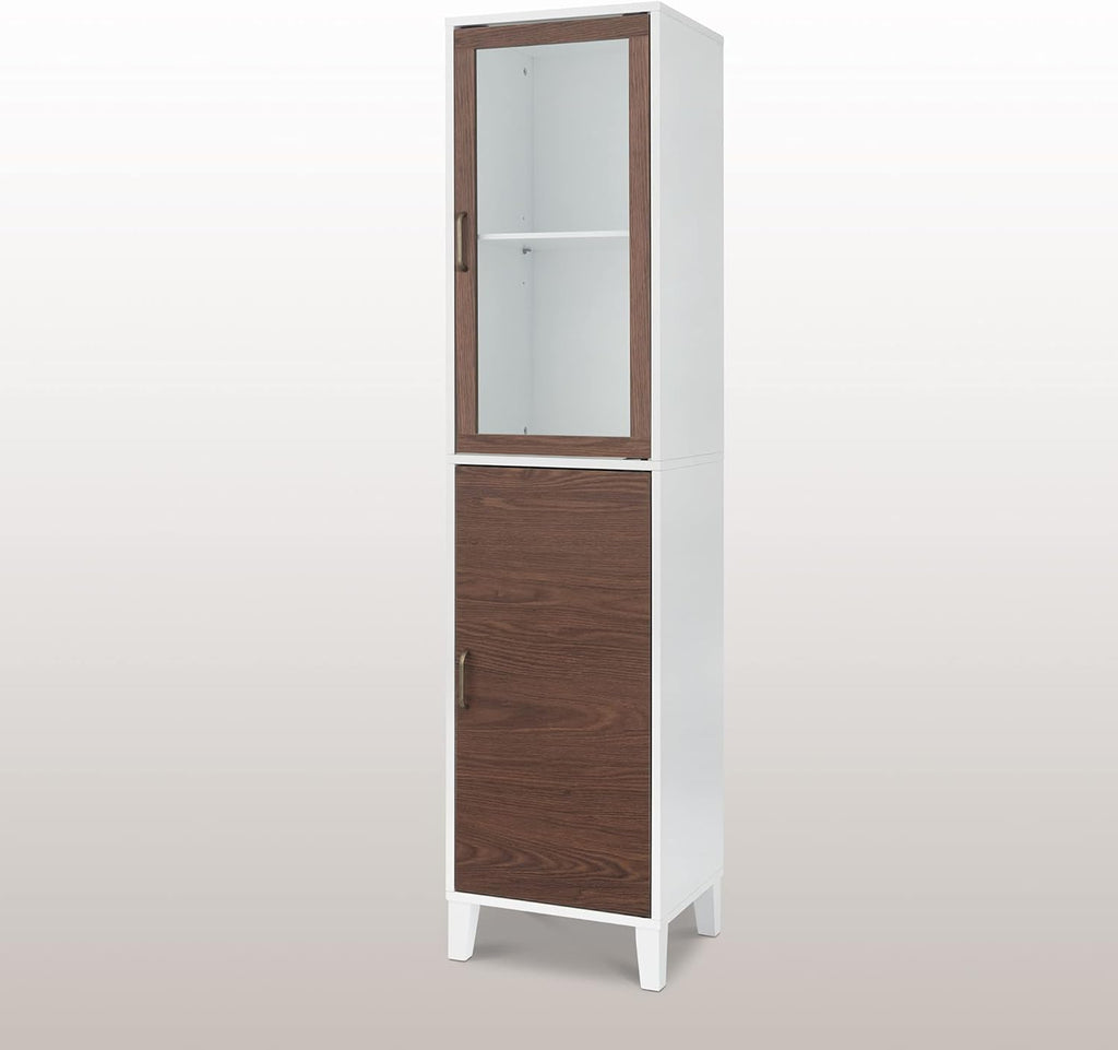 White Natural Wood Bathroom Linen Cabinet S94178
