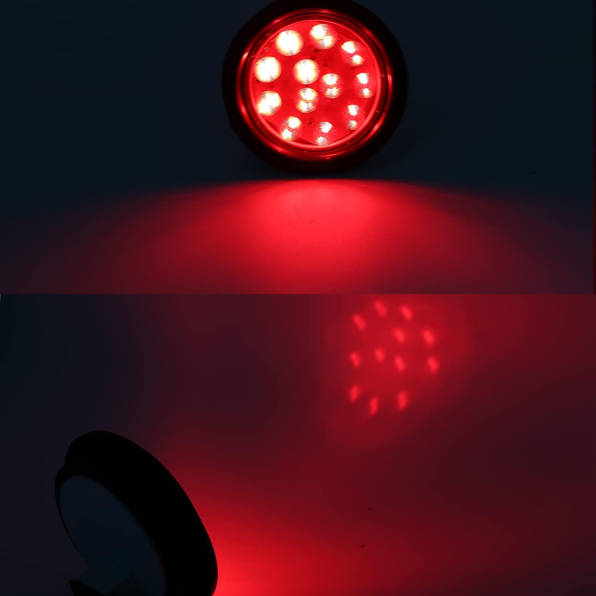 4 Inch LED Trailer Tail Lights Kit with Grommet Plug, 8 X Red Round 12 LED Brake Stop Turn Signal Tail Light X622112
