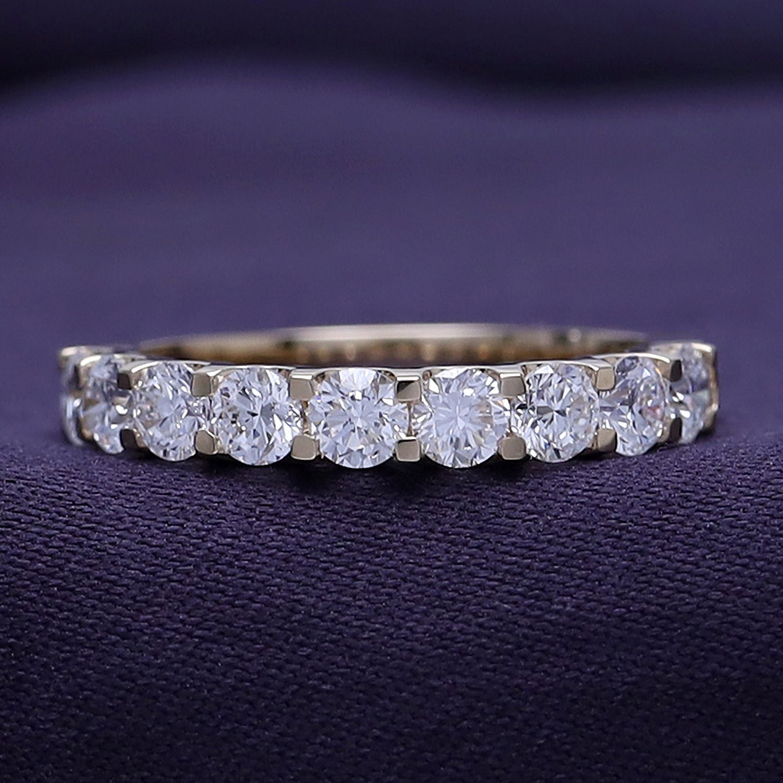 0.86 Carat Round Cut Lab Created Moissanite Half Eternity Wedding Band Ring In 14K Yellow Gold Over Sterling Silver Size 7 R61929