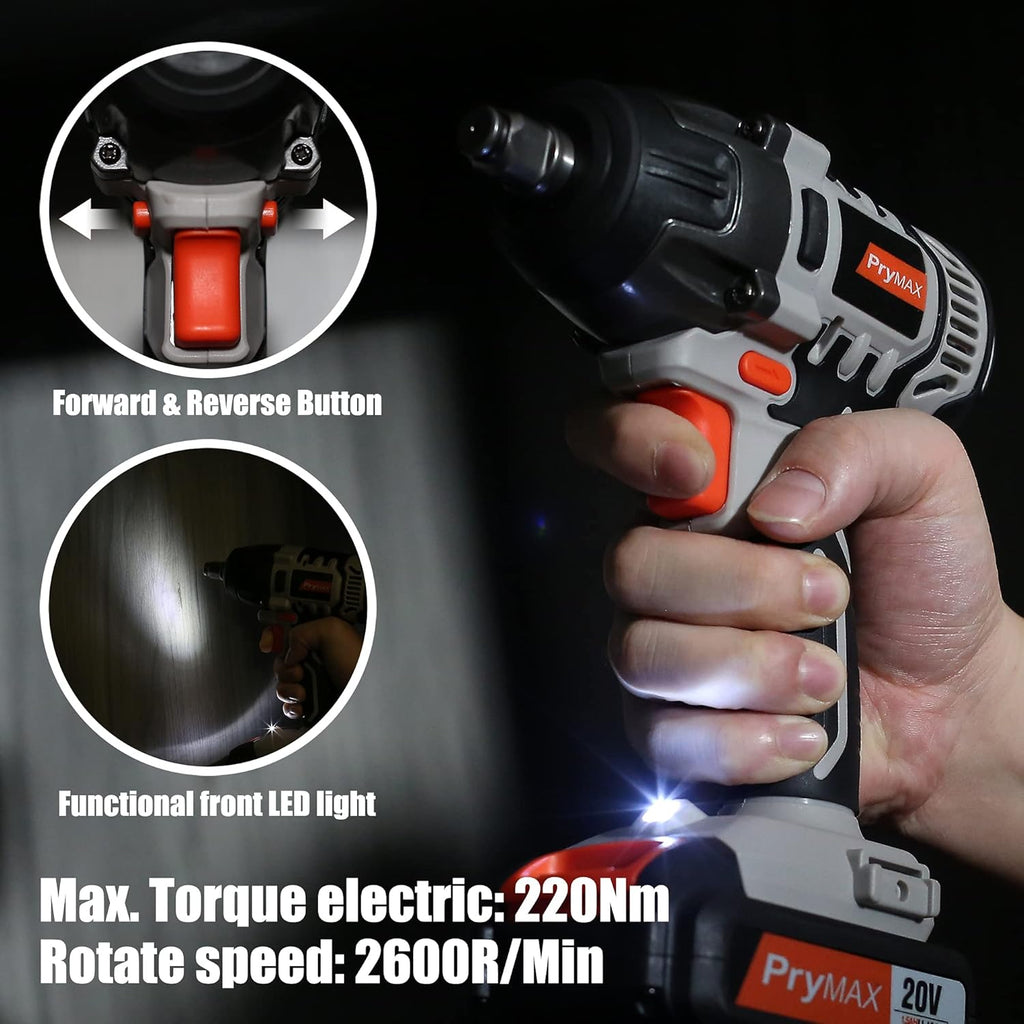 20V Cordless Impact Wrench Kit 1/2 Chuck with LED Work Light F416508