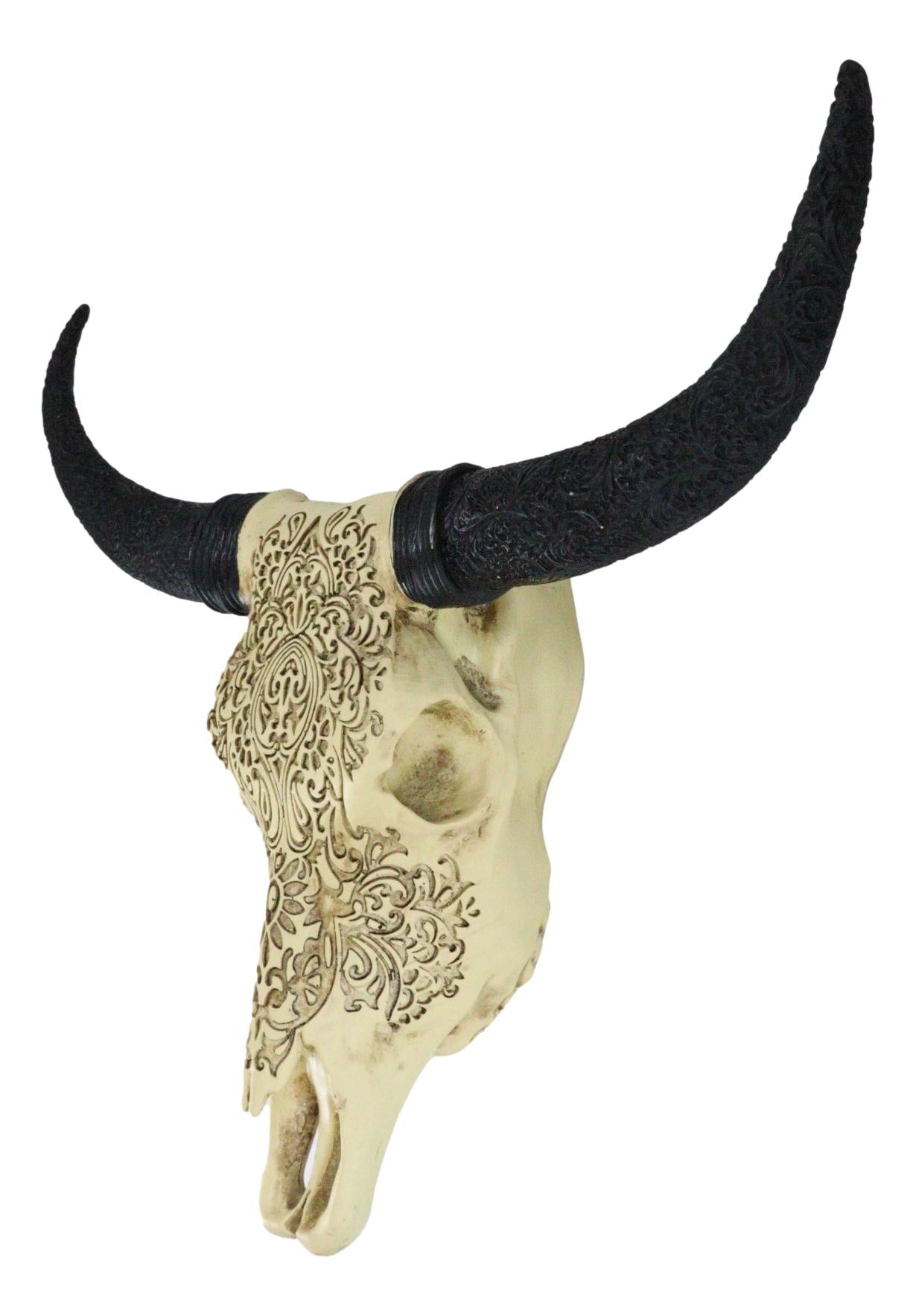 Tooled Bison Bull Cow Skull Wall Decor Plaque I2690