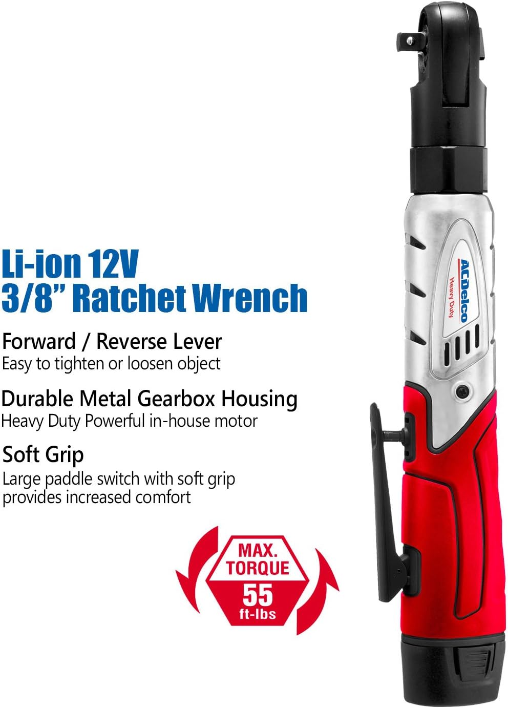 12V Cordless 3/8" Ratchet Wrench Tool Kit with 2 Batteries and Carrying Case Q4534
