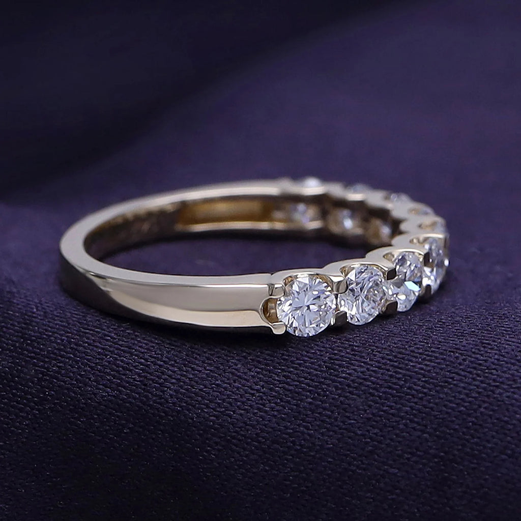 0.86 Carat Round Cut Lab Created Moissanite Half Eternity Wedding Band Ring In 14K Yellow Gold Over Sterling Silver Size 7 R61929