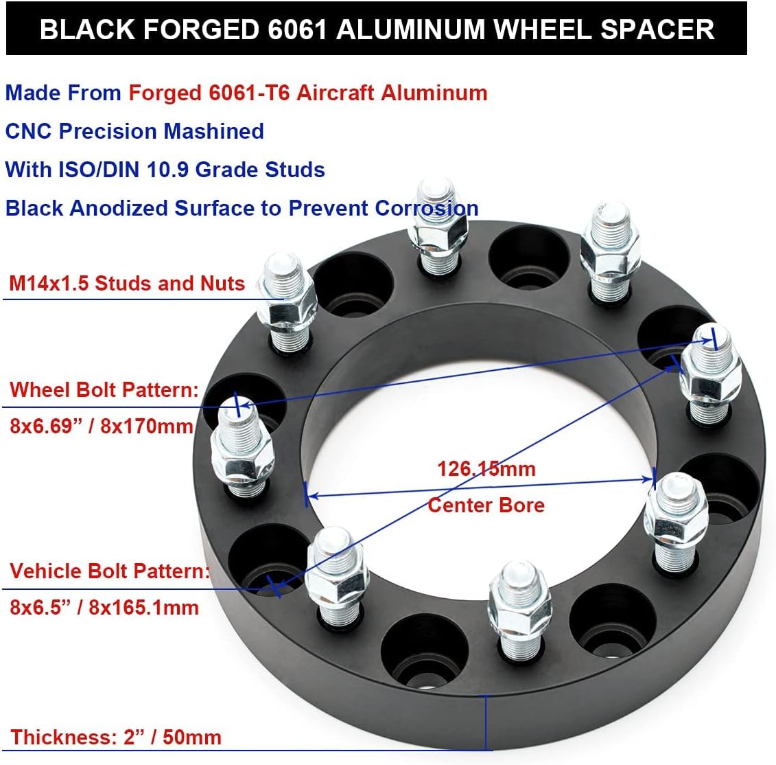 Black Forged 2 Inch Wheel Adapters Pack of 2 P719