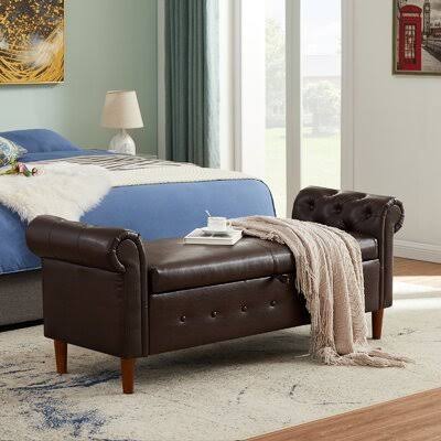 Brown Faux Leather Flip Top Storage Bench T4508