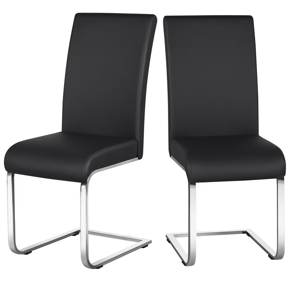 Black Faux Leather Dining Chair with Metal Legs, Set of 2 H95847