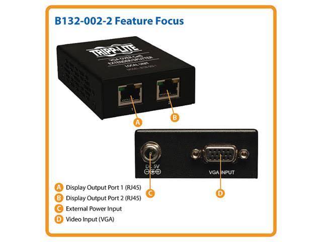 VGA over Cat5/Cat6 Video Extender 2-Port Transmitter HD15 RJ45 G40746