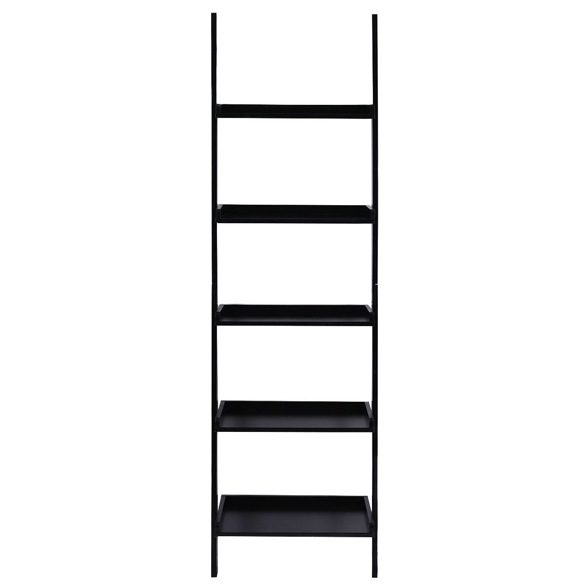 5-Tier Leaning Wall Display Bookcase Black V5644
