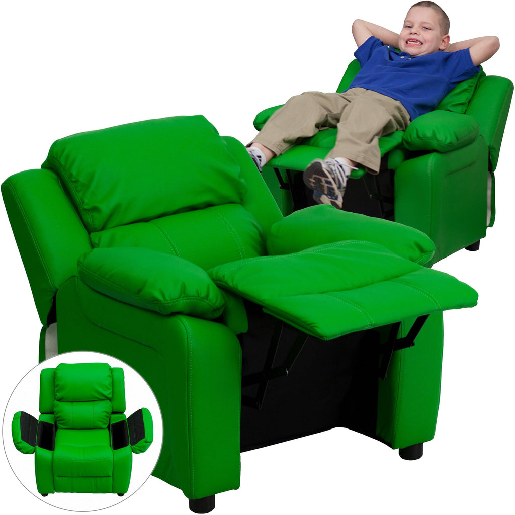 Orange Vinyl Kids Recliner with Storage Arms W4231