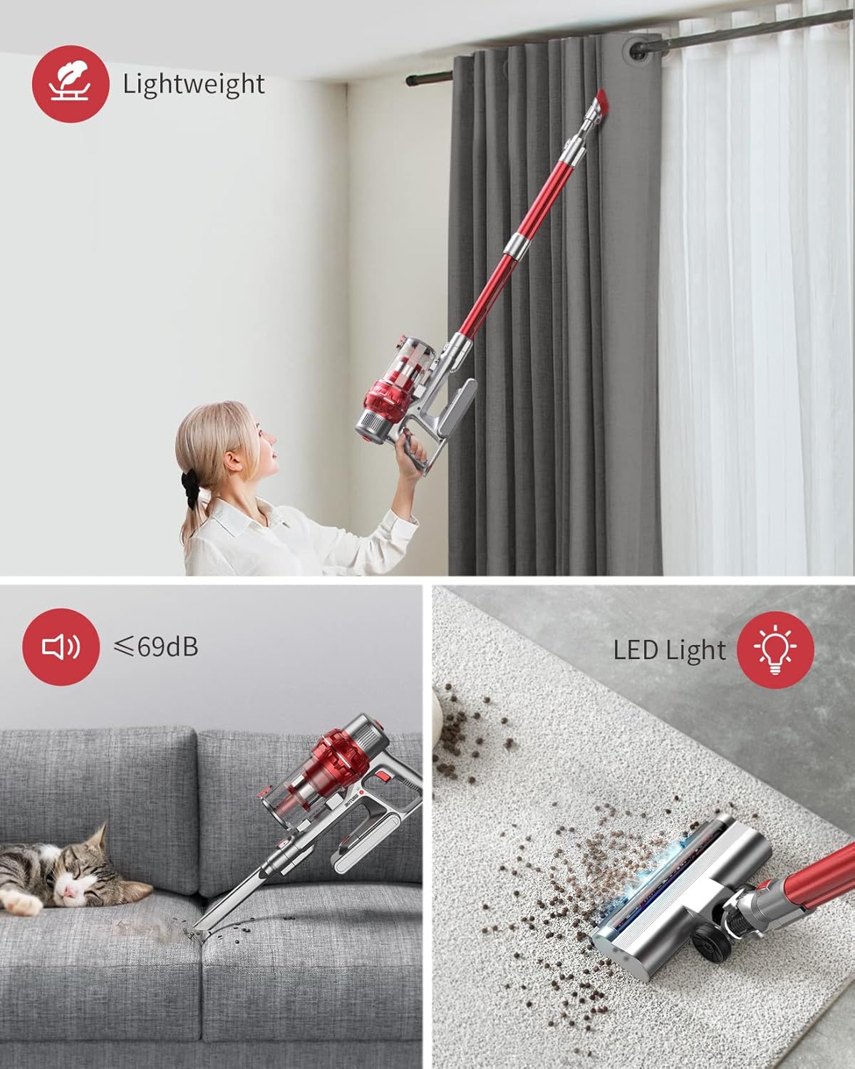 Cordless Stick Vacuum with 380W 26KPa 35min Runtime Detachable Battery S357