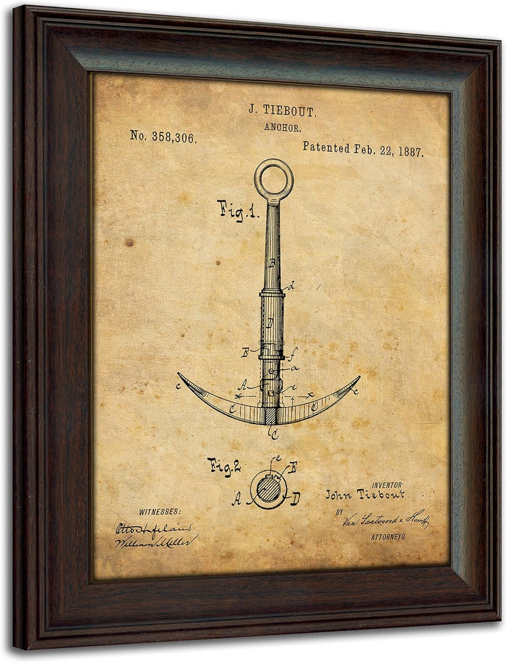 Vintage Patents Sailboat Anchor 2pc Set E4014