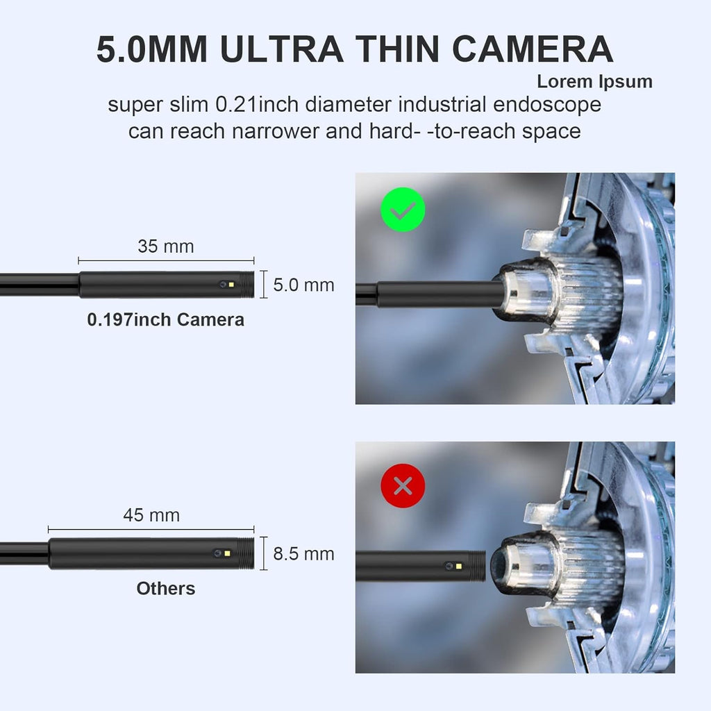 5mm Dual Lens Endoscope with 5 inch Monitor 16.5ft Flexible Cable IP67 Waterproof J464
