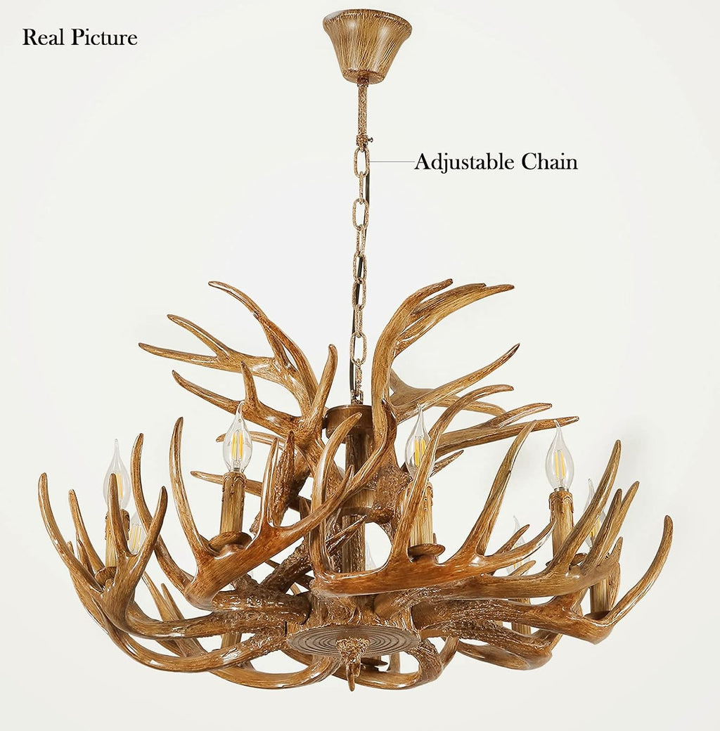 Antique Resin Deer Horn Chandelier 9 Lights M607535