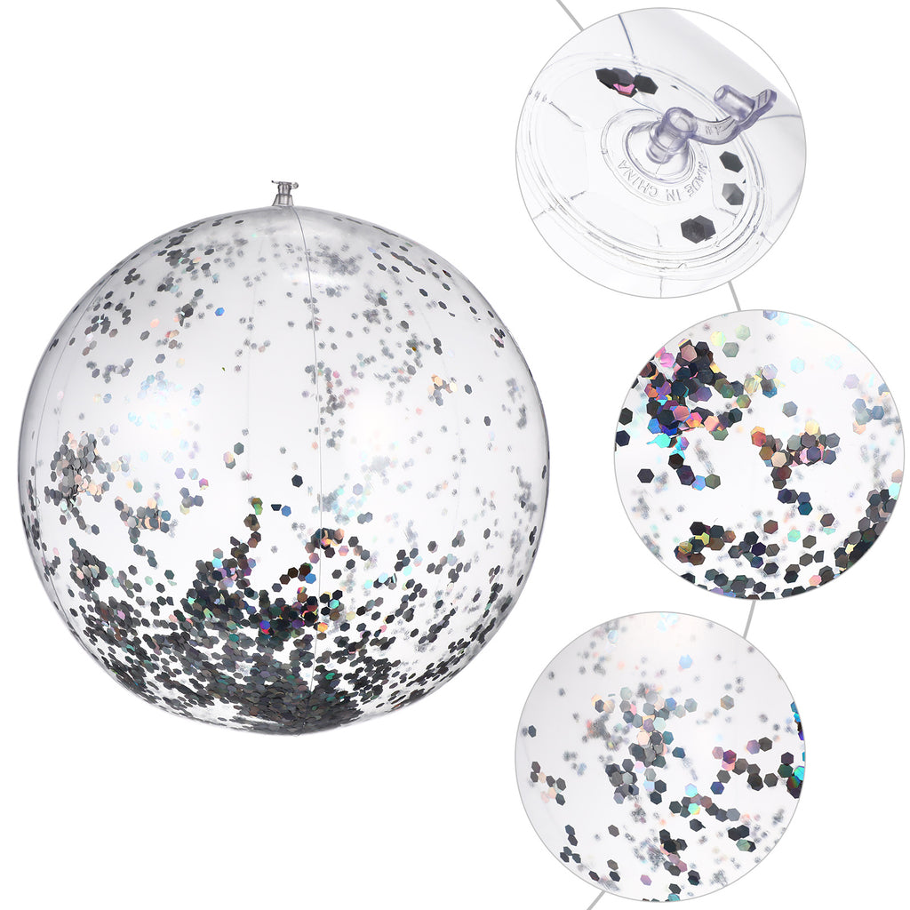 2 Pcs Glitter Confetti Inflatable Beach Balls with Air Pump V573539