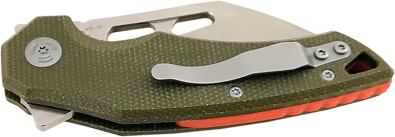 OD Green Folding Pocket Knife VG10 Stainless Steel 2.75 Blade Wharncliffe Textured G10 Scales Liner Lock Flipper T5501
