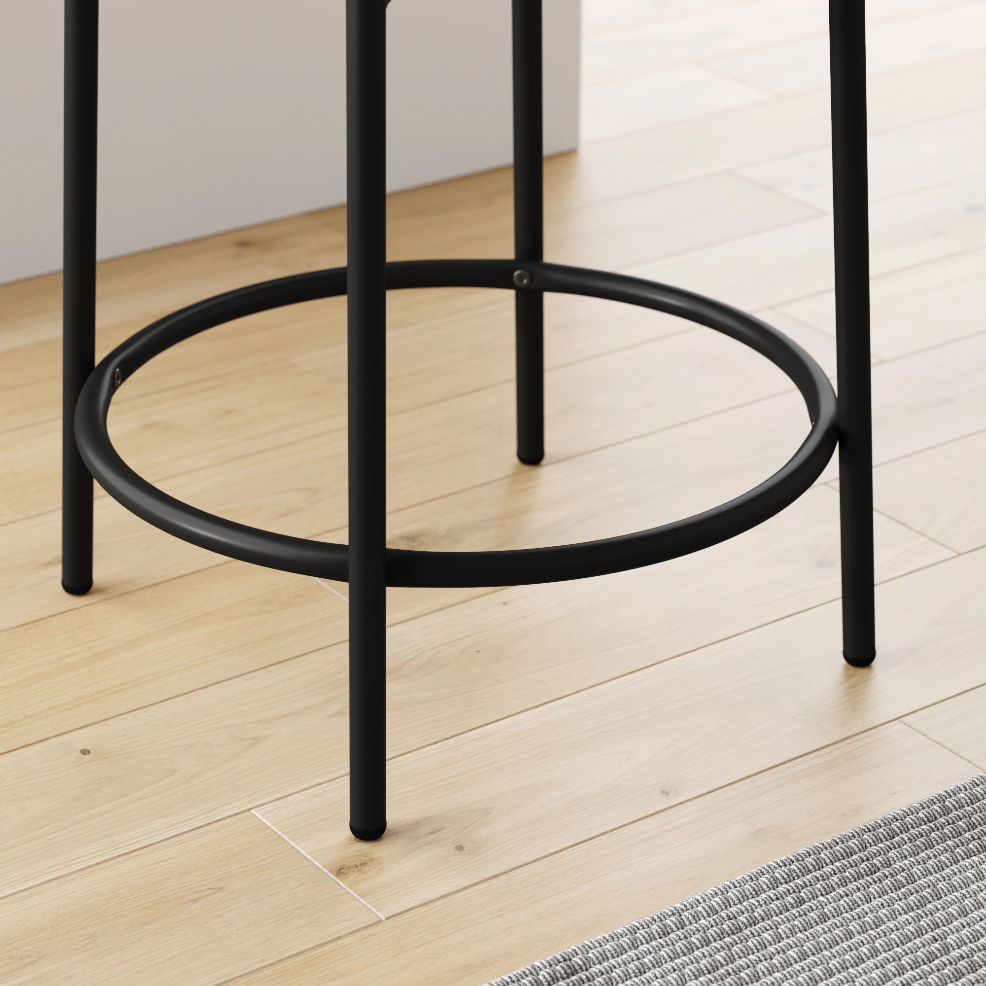 Backless Bar Stool with Round Padded Boucle Seat and Metal Base E8461