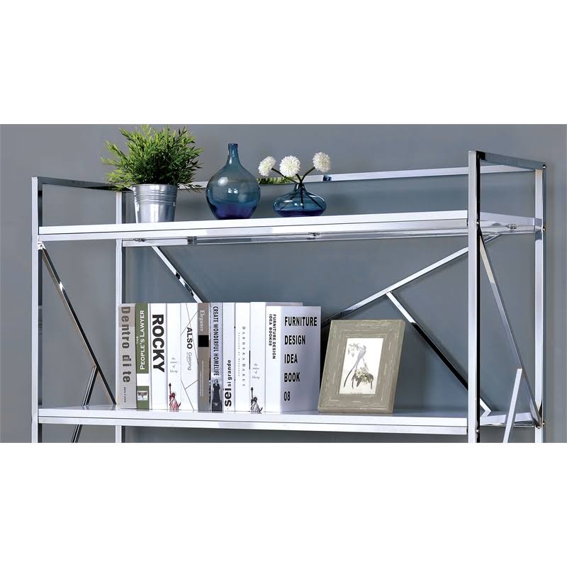 Chrome and White 4 Shelf Wood Bookcase G83146