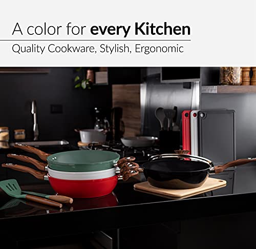 11" Deep Frypan 5 Qt Wok Non-Stick Ceramic Coating Aluminum Body Navy H46301